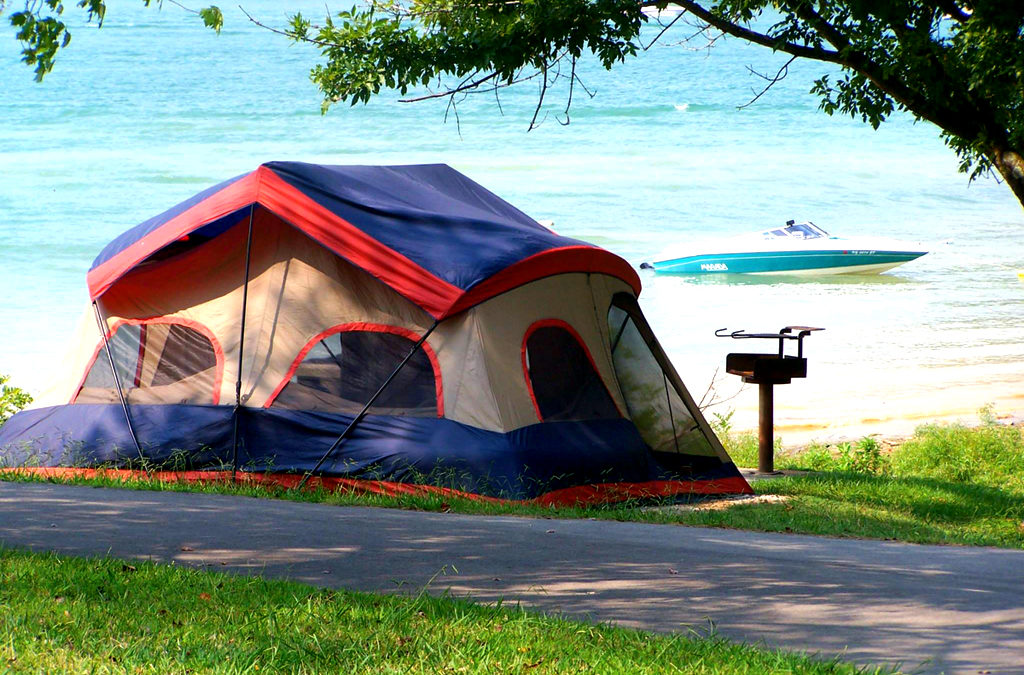 tent set up in campground