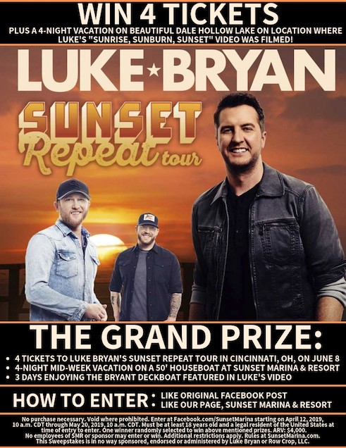 WIN 4 TICKETS Luke Bryan Sunset repeat